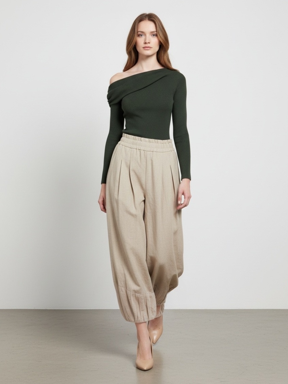 1620 • Oat Milk 100% Cotton Loose Ankle Balloon Pants